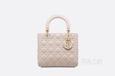 中号 Lady Dior 手袋 胭脂粉色羊皮革藤格纹