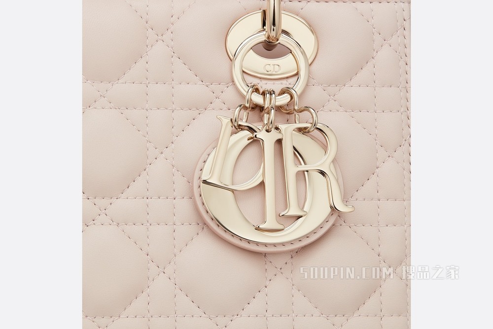中号 Lady Dior 手袋 胭脂粉色羊皮革藤格纹