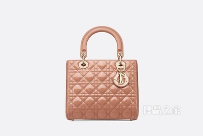 中号 Lady Dior 手袋 玫瑰粉色漆皮牛皮革藤格纹