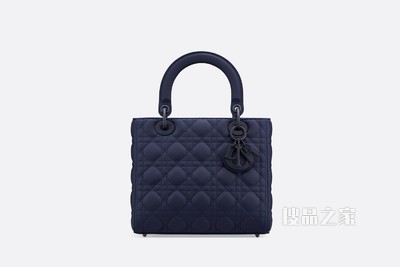 中号哑光 Lady Dior 手袋 靛蓝色哑光牛皮革藤格纹