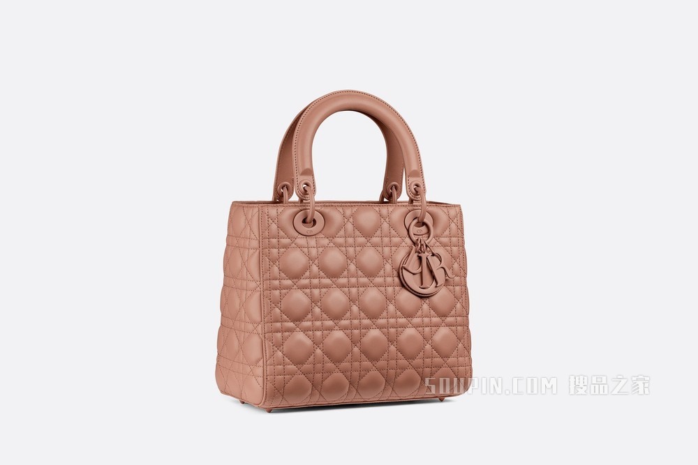 中号哑光 Lady Dior 手袋 绯红色哑光牛皮革藤格纹