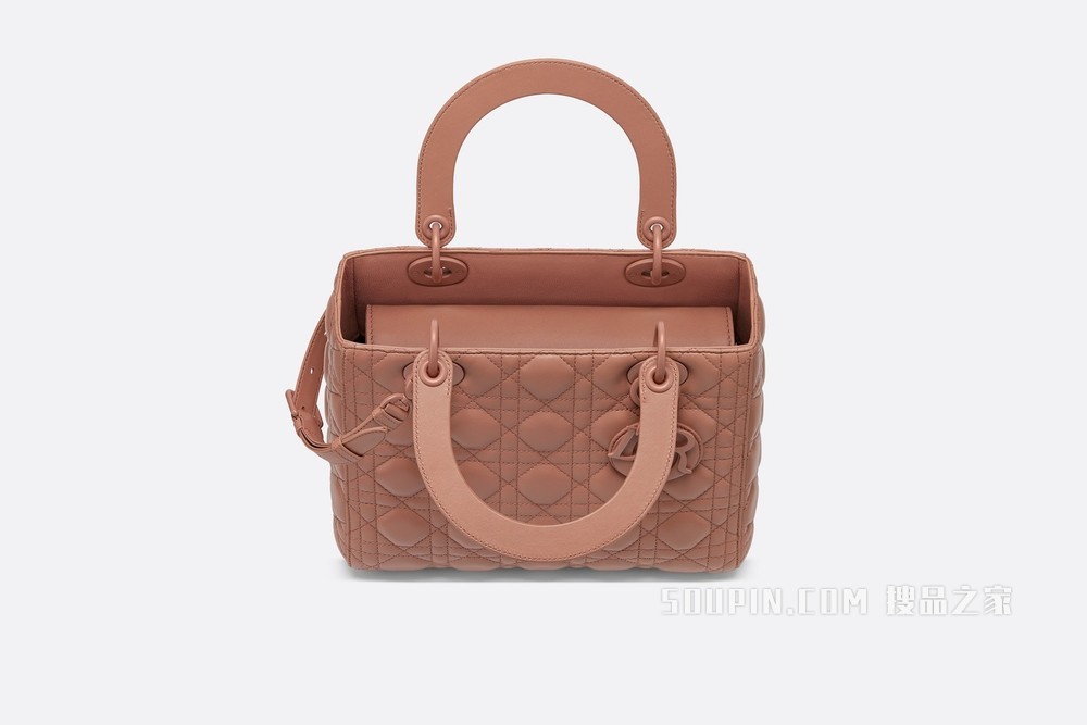 中号哑光 Lady Dior 手袋 绯红色哑光牛皮革藤格纹