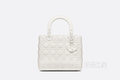 中号哑光 Lady Dior 手袋 奶白色哑光牛皮革藤格纹