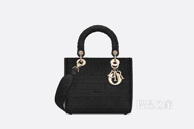 中号 Lady D-Lite 手袋 黑色藤格纹刺绣