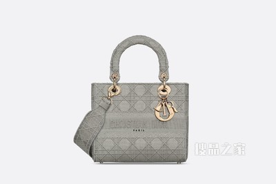 中号 Lady D-Lite 手袋 灰色藤格纹刺绣