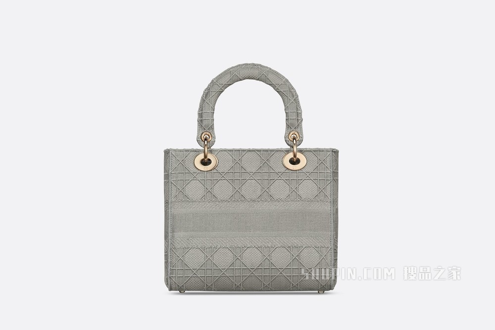中号 Lady D-Lite 手袋 灰色藤格纹刺绣