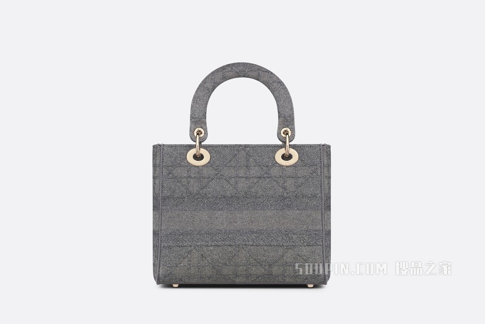 中号 Lady D-Lite 手袋 灰色超大藤格纹刺绣