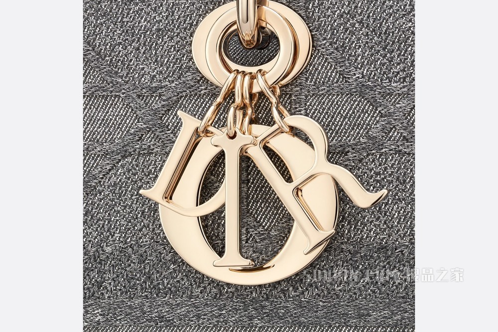 中号 Lady D-Lite 手袋 灰色超大藤格纹刺绣
