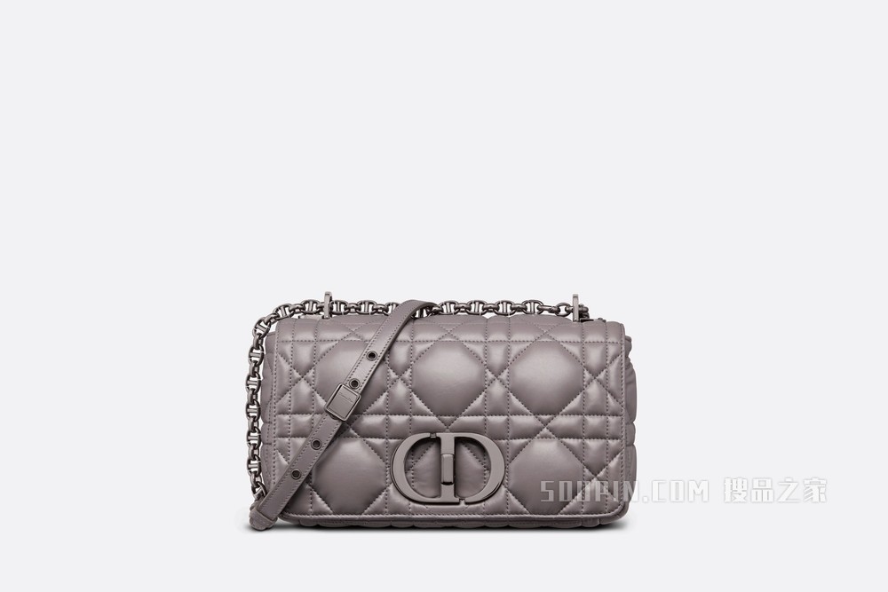 中号 Dior Caro 手袋 灰色牛皮革绗缝超大藤格纹