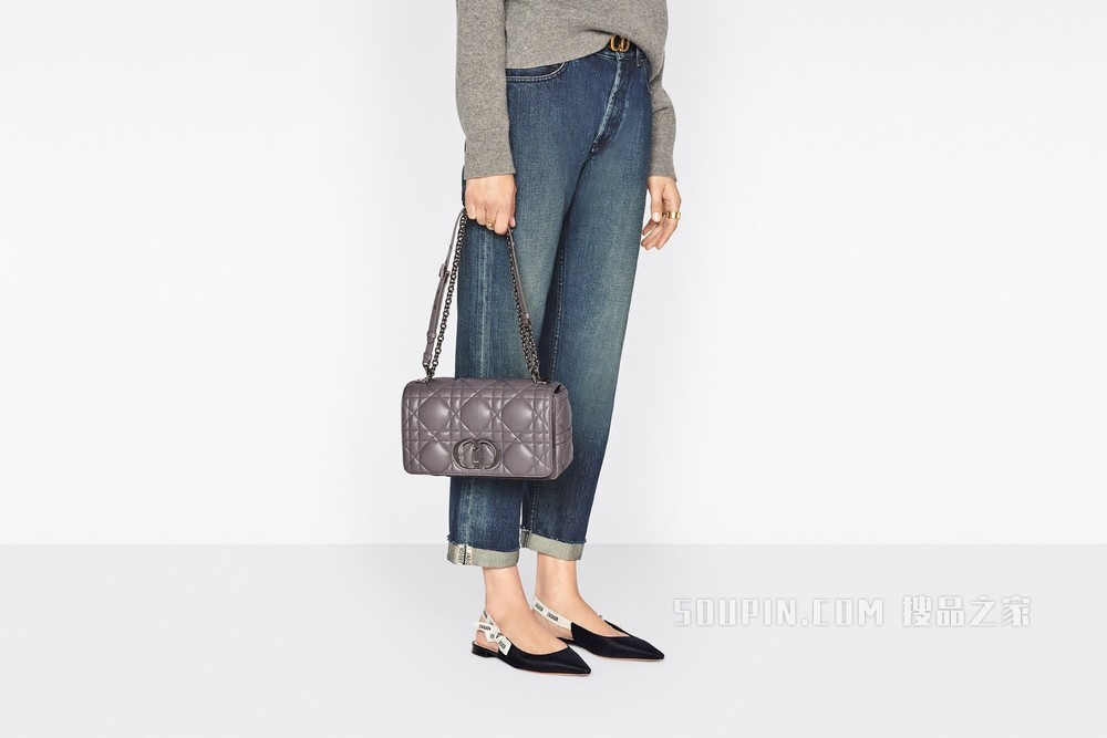 中号 Dior Caro 手袋 灰色牛皮革绗缝超大藤格纹