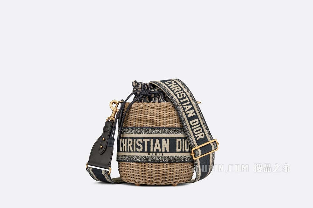 Dior Wicker 水桶包 柳条和蓝色 Oblique 印花面料