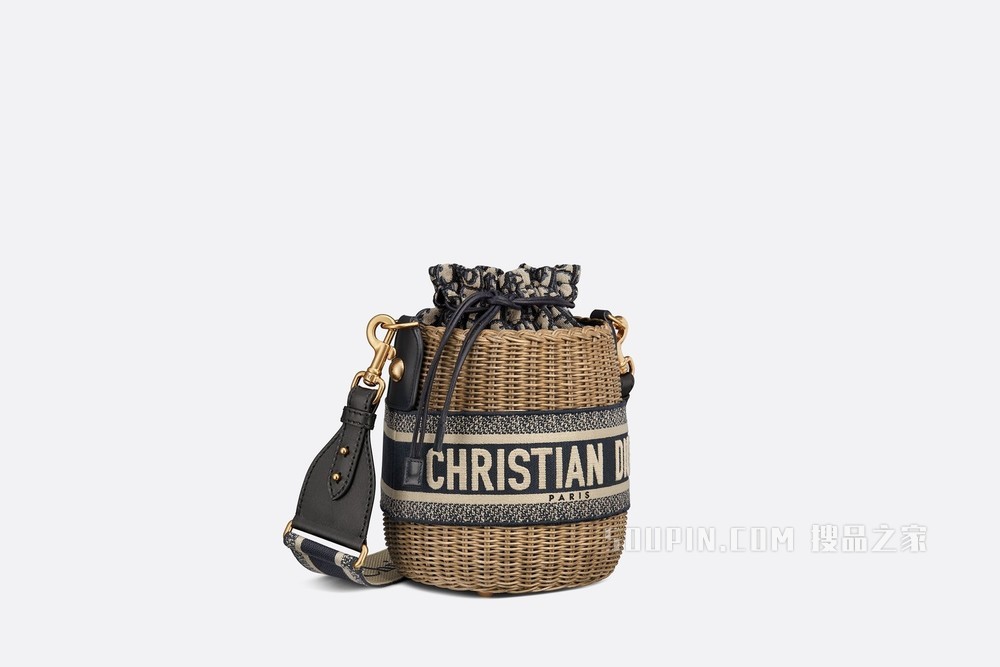 Dior Wicker 水桶包 柳条和蓝色 Oblique 印花面料
