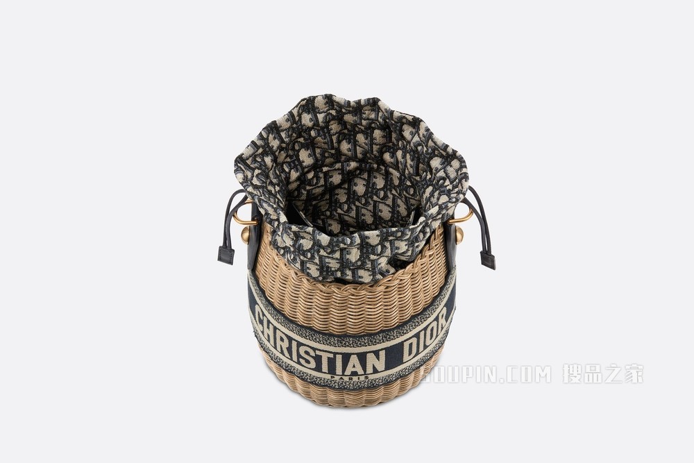 Dior Wicker 水桶包 柳条和蓝色 Oblique 印花面料