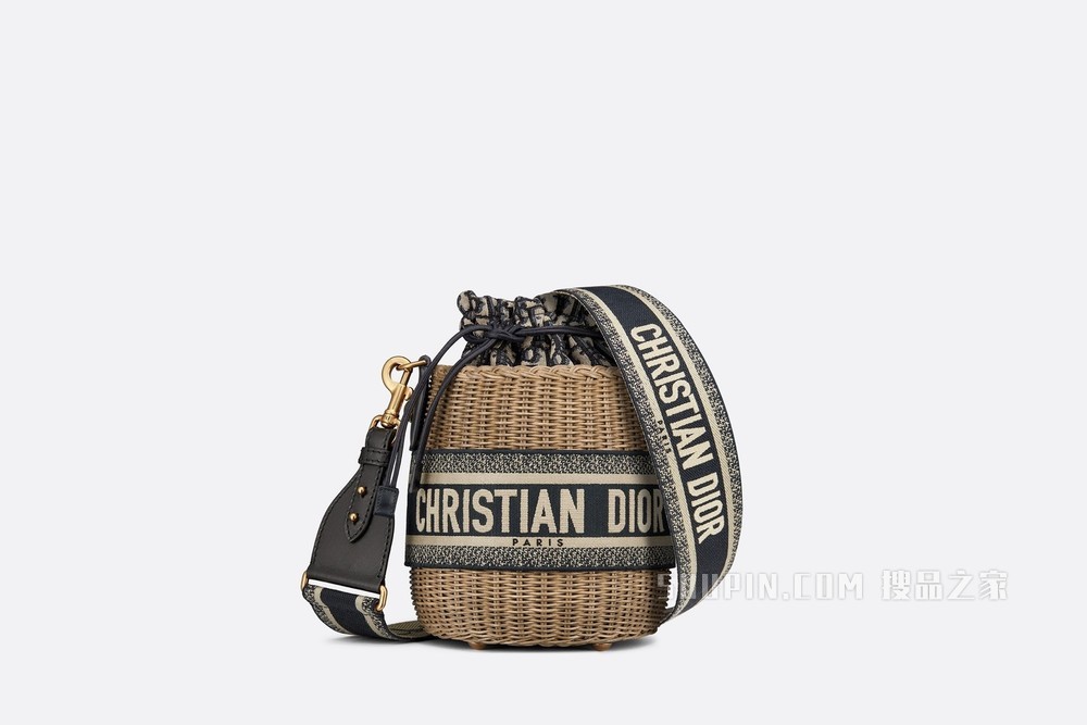 Dior Wicker 水桶包 柳条和蓝色 Oblique 印花面料