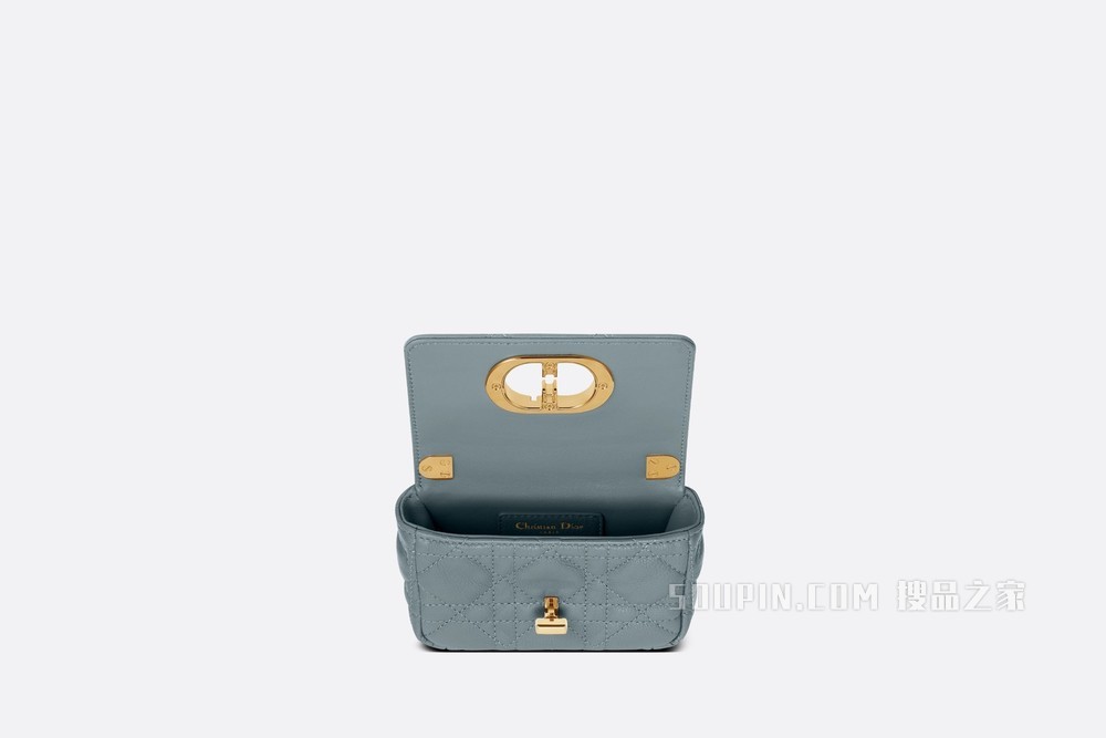 超迷你 Dior Caro 手袋 天蓝色柔软牛皮革藤格纹