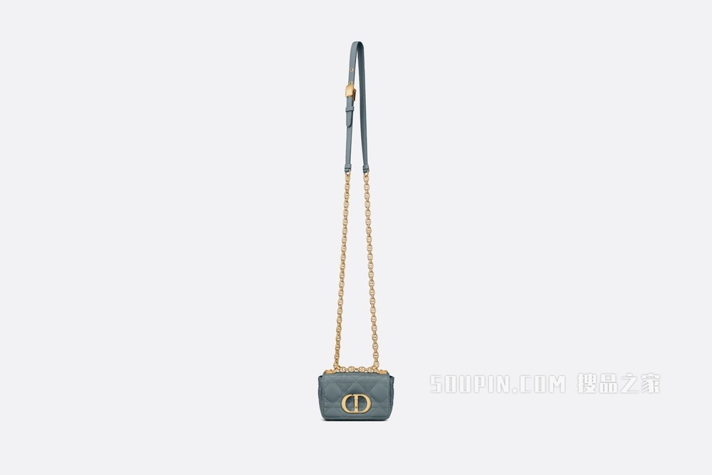 超迷你 Dior Caro 手袋 天蓝色柔软牛皮革藤格纹