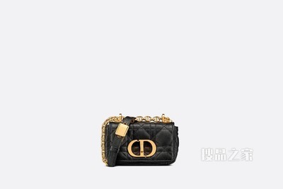 超迷你 Dior Caro 手袋 黑色柔软牛皮革藤格纹