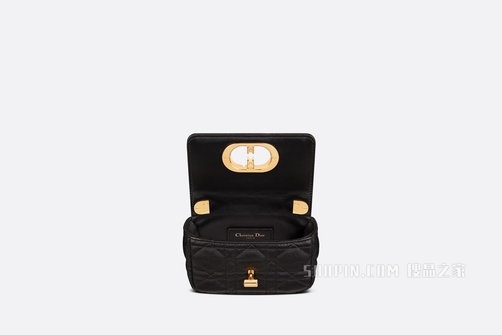 超迷你 Dior Caro 手袋 黑色柔软牛皮革藤格纹