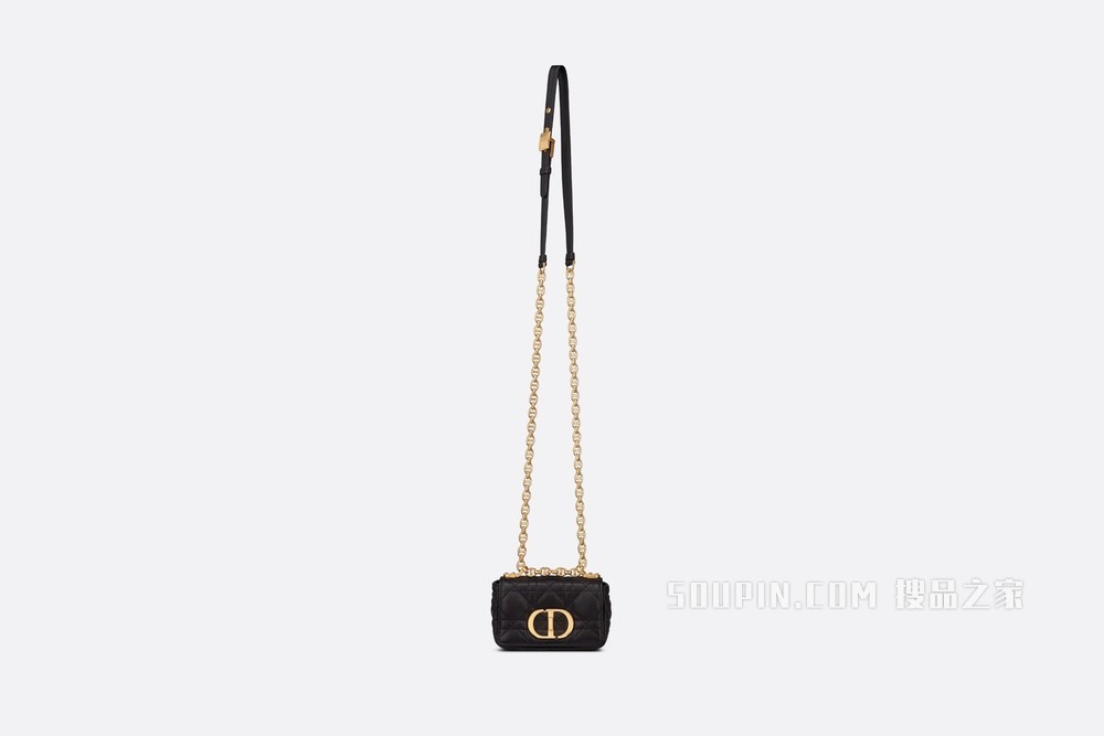 超迷你 Dior Caro 手袋 黑色柔软牛皮革藤格纹