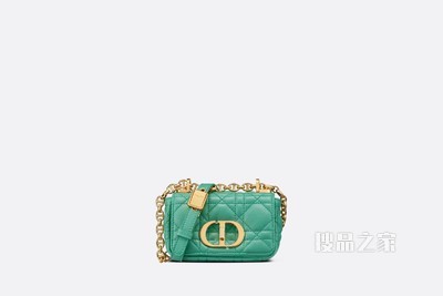 超迷你 Dior Caro 手袋 苔绿色柔软牛皮革藤格纹