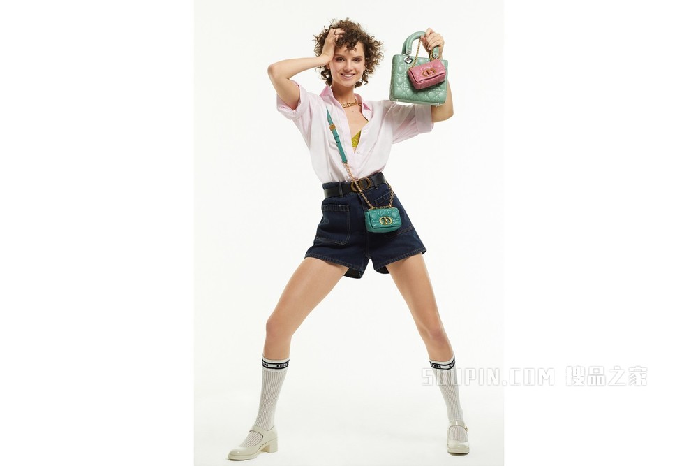 超迷你 Dior Caro 手袋 苔绿色柔软牛皮革藤格纹