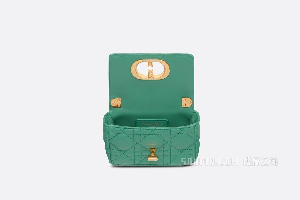 超迷你 Dior Caro 手袋 苔绿色柔软牛皮革藤格纹