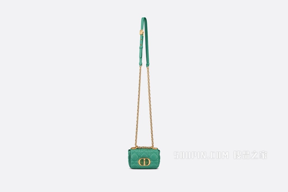 超迷你 Dior Caro 手袋 苔绿色柔软牛皮革藤格纹