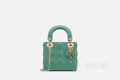 迷你 Lady Dior 手袋 苔绿色羊皮革藤格纹