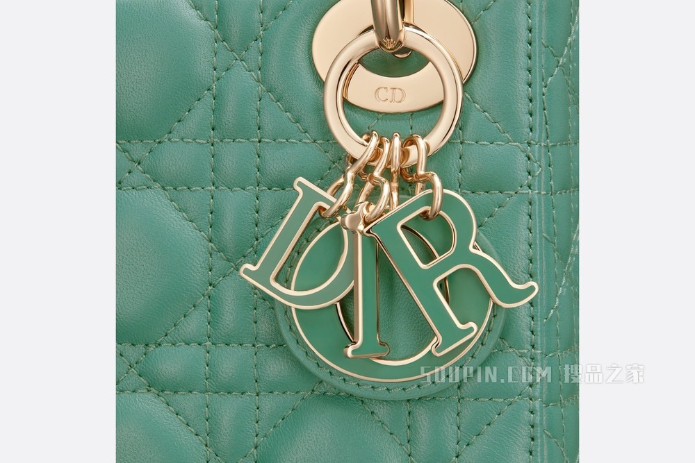 迷你 Lady Dior 手袋 苔绿色羊皮革藤格纹