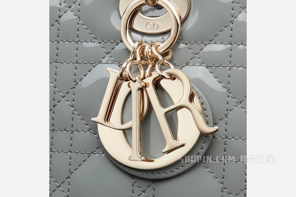 中号 Lady Dior 手袋 灰色漆皮牛皮革藤格纹