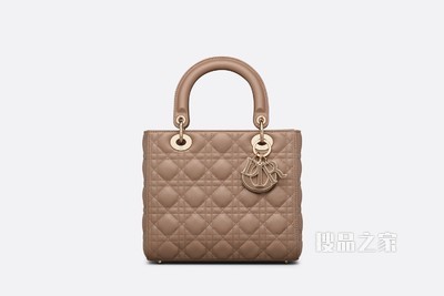 中号 Lady Dior 手袋 暖灰褐色羊皮革藤格纹