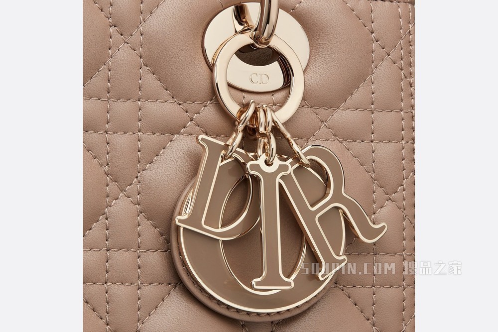 中号 Lady Dior 手袋 暖灰褐色羊皮革藤格纹
