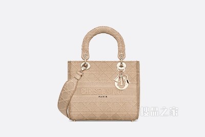 中号 Lady D-Lite 手袋 米色藤格纹刺绣