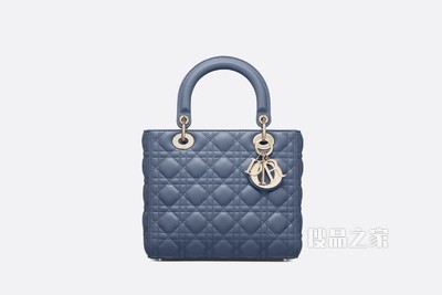 中号哑光 Lady Dior 手袋 丹宁蓝色羊皮革藤格纹