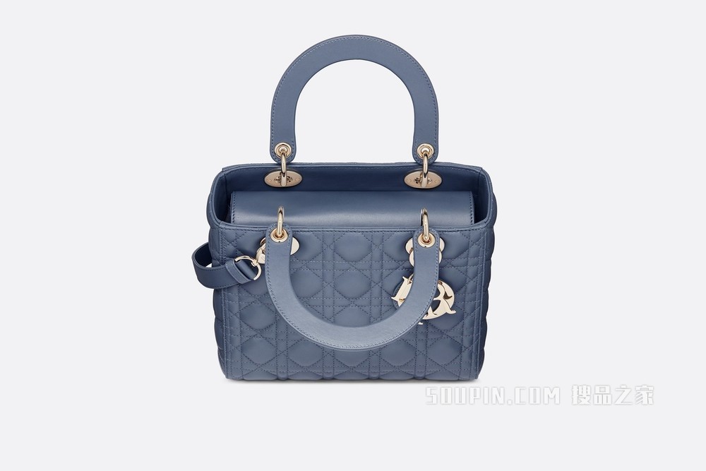 中号哑光 Lady Dior 手袋 丹宁蓝色羊皮革藤格纹