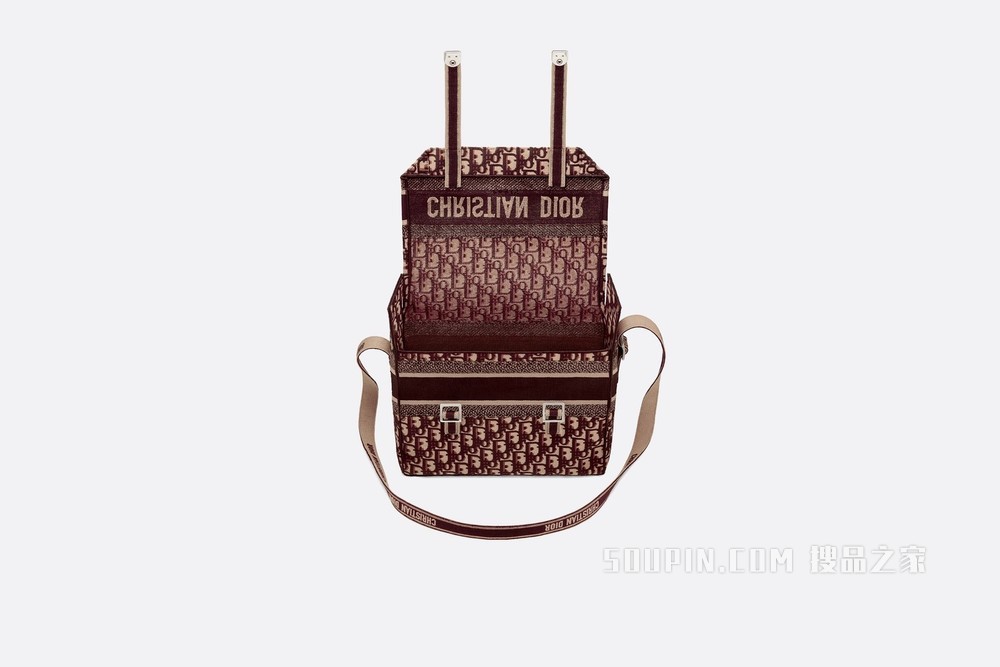 Diorcamp 手袋 酒红色刺绣 Oblique 印花