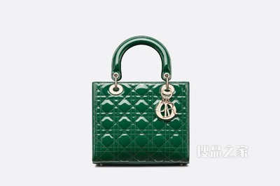 中号 Lady Dior 手袋 松绿色漆皮牛皮革藤格纹