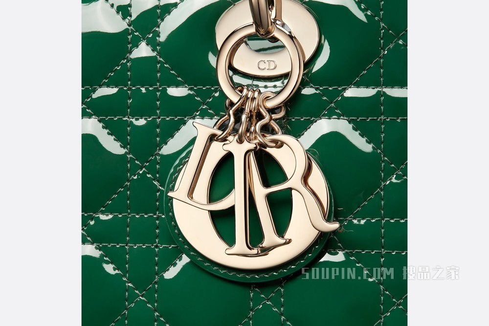 中号 Lady Dior 手袋 松绿色漆皮牛皮革藤格纹