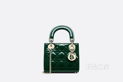 迷你 Lady Dior 手袋 松绿色漆皮牛皮革藤格纹