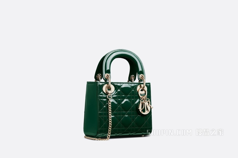 迷你 Lady Dior 手袋 松绿色漆皮牛皮革藤格纹