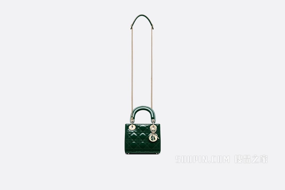 迷你 Lady Dior 手袋 松绿色漆皮牛皮革藤格纹