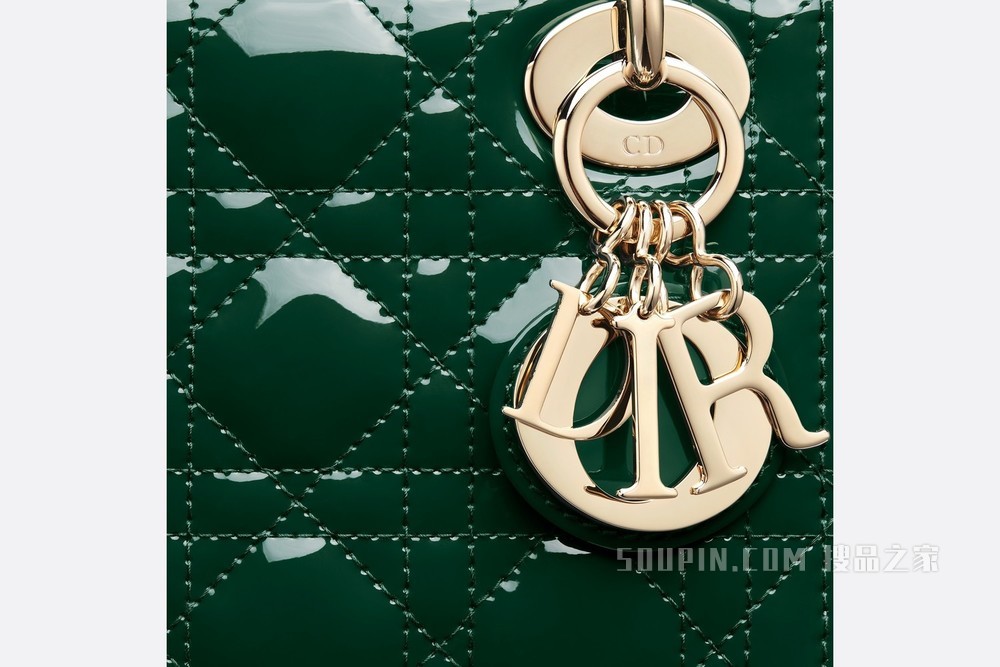 迷你 Lady Dior 手袋 松绿色漆皮牛皮革藤格纹