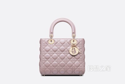 中号 Lady Dior 手袋 荷花粉色羊皮革藤格纹