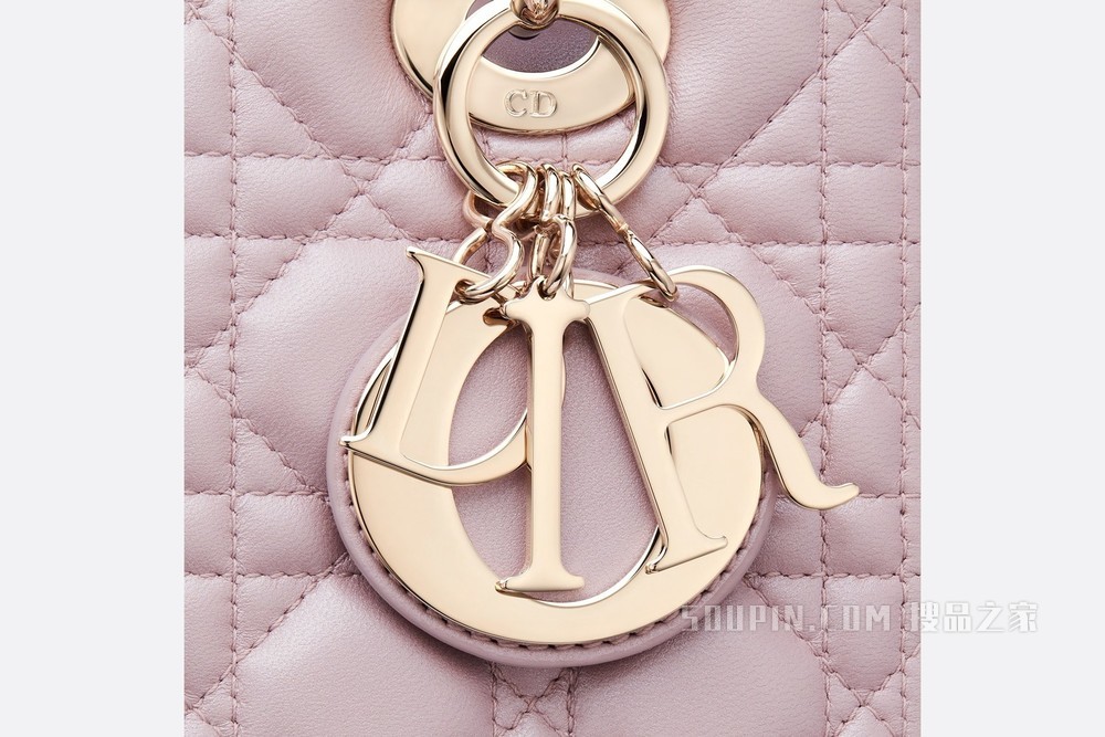 中号 Lady Dior 手袋 荷花粉色羊皮革藤格纹