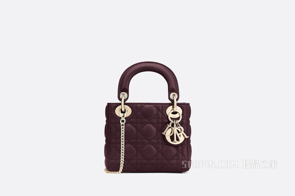 迷你 Lady Dior 手袋 紫红色羊皮革藤格纹
