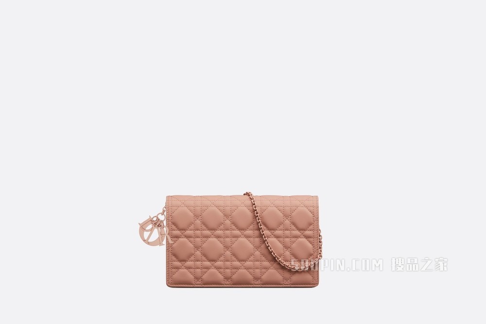 Lady Dior 手拿包 绯红色哑光牛皮革藤格纹
