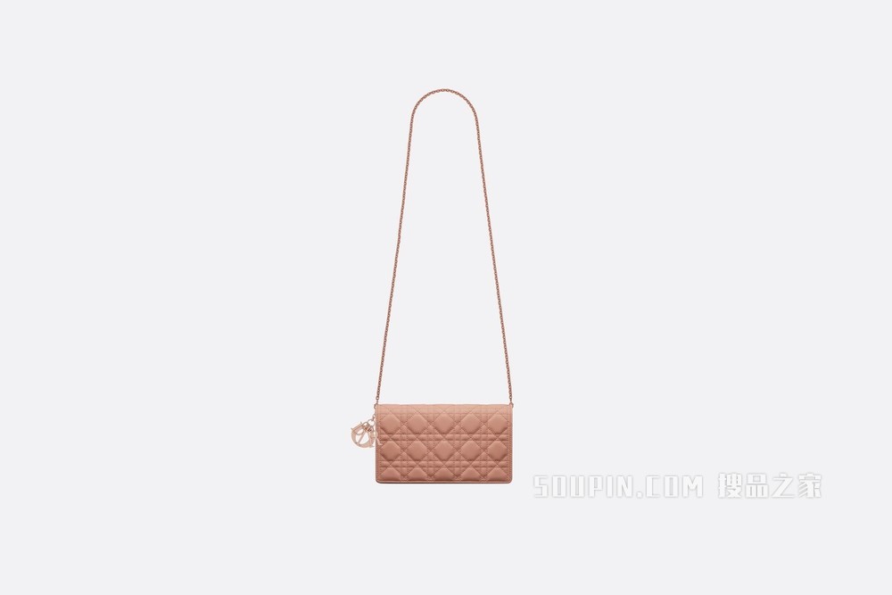 Lady Dior 手拿包 绯红色哑光牛皮革藤格纹