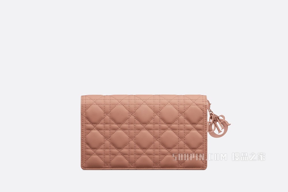 Lady Dior 手拿包 绯红色哑光牛皮革藤格纹