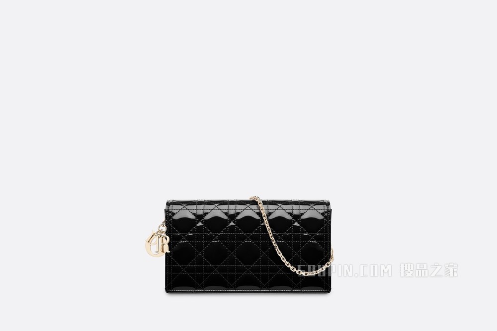 Lady Dior 手拿包 黑色漆皮牛皮革藤格纹