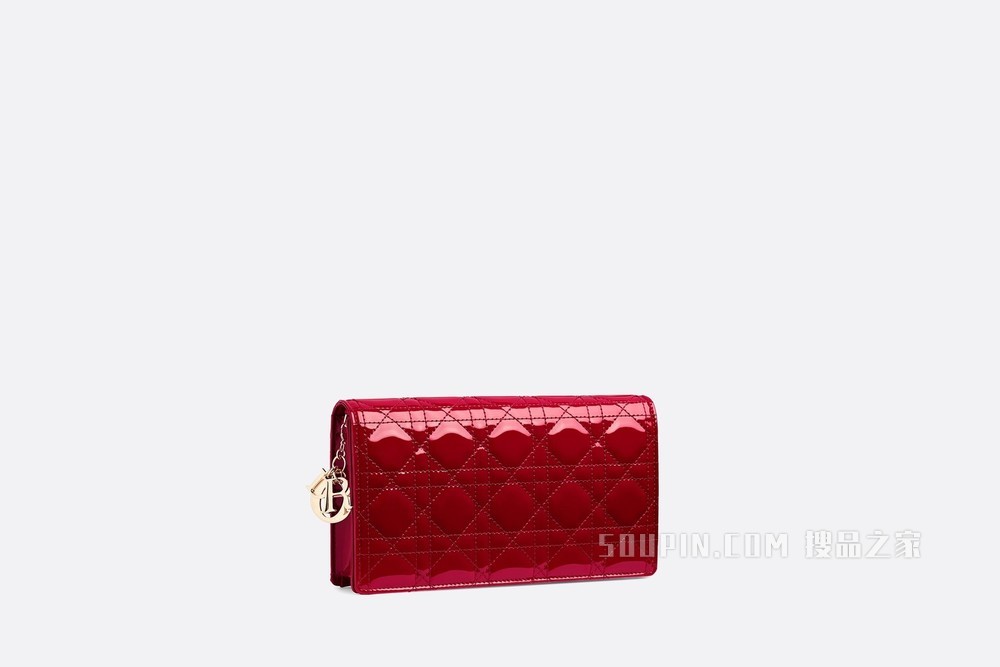 Lady Dior 手拿包 樱桃红漆皮牛皮革藤格纹